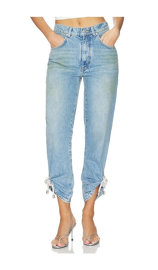 area crystal knot jean in blue.