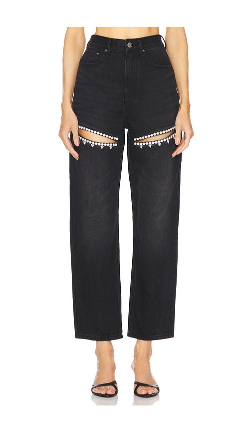 area crystal slit jeans in black.