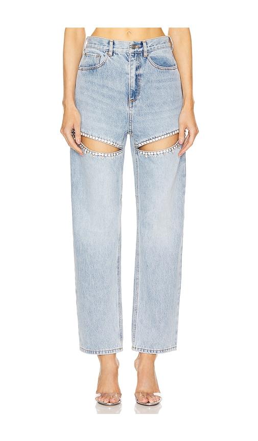 area crystal slit jeans in denim-light.