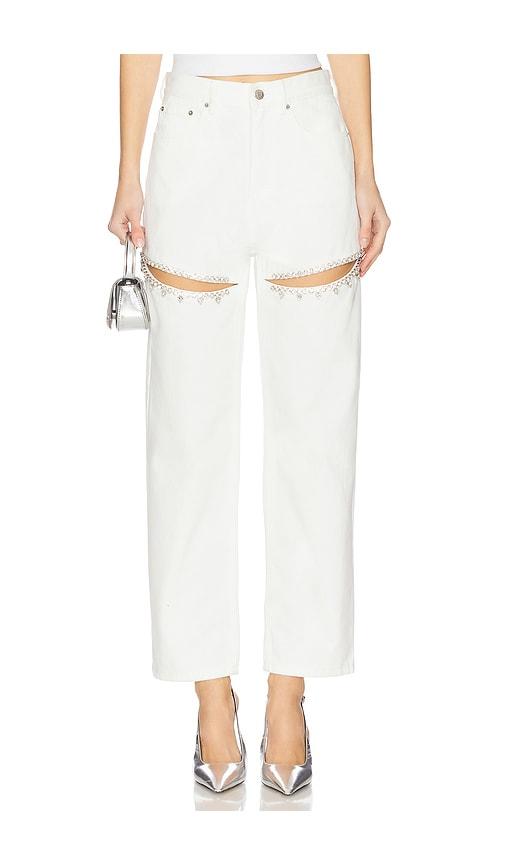 area crystal slit jeans in white.
