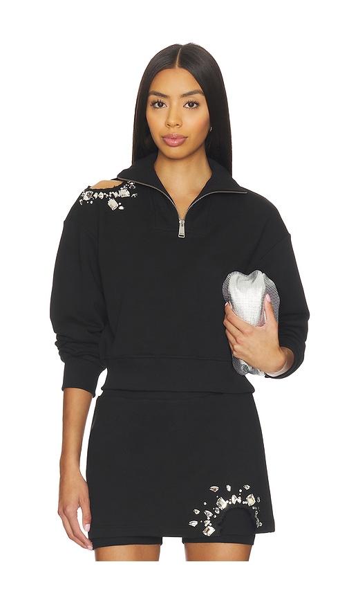 area cutout quarter zip sweatshirt in black.