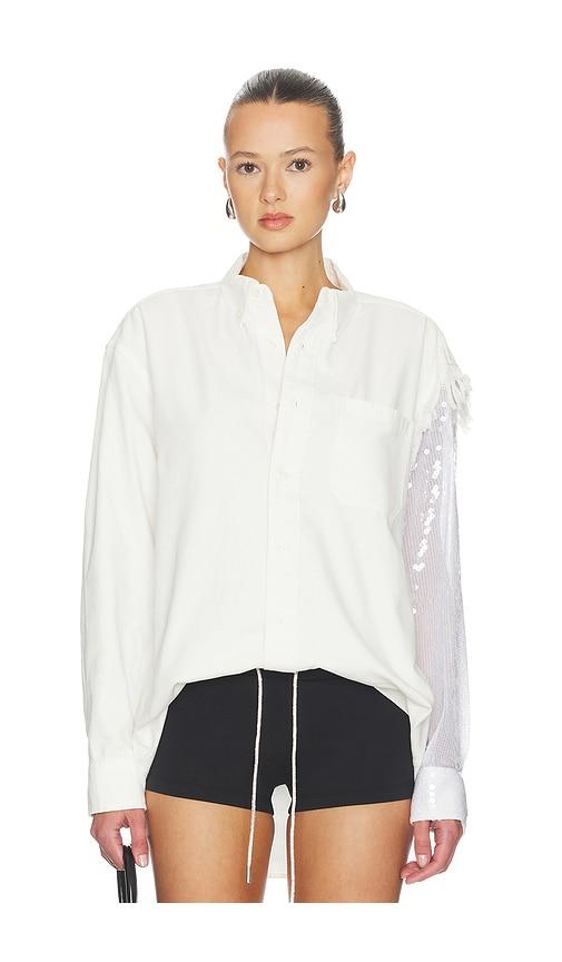 area deconstructed sequin oxford shirt in white.