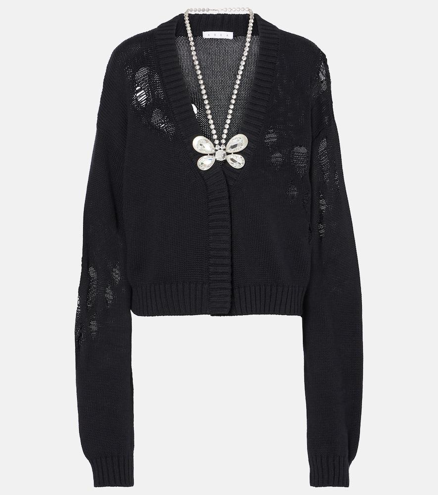 area embellished cotton and cashmere cardigan