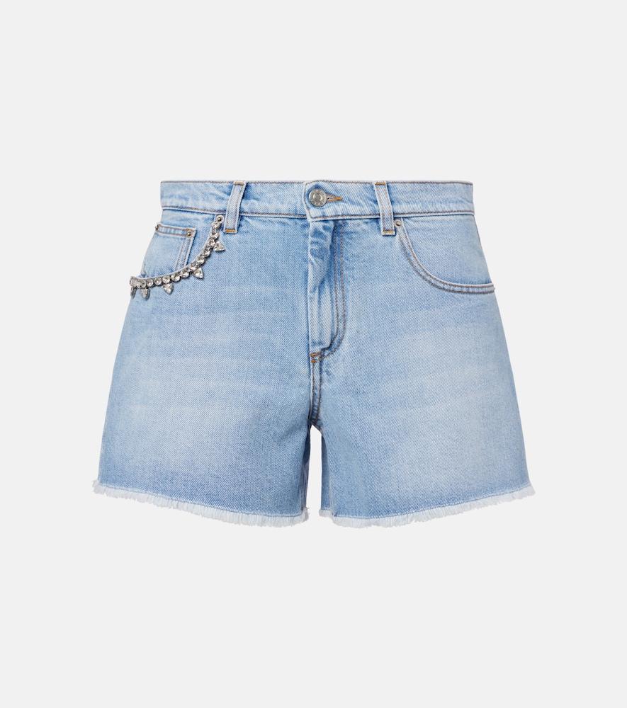 area embellished denim shorts