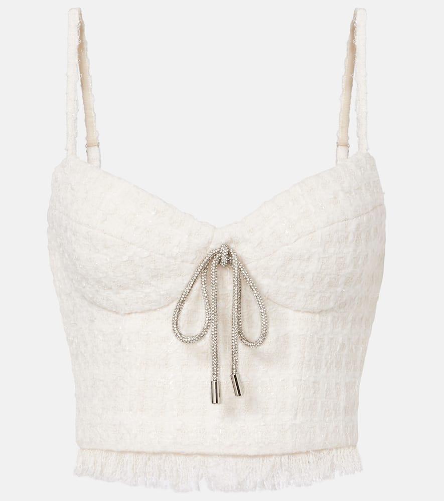 area embellished tweed crop top