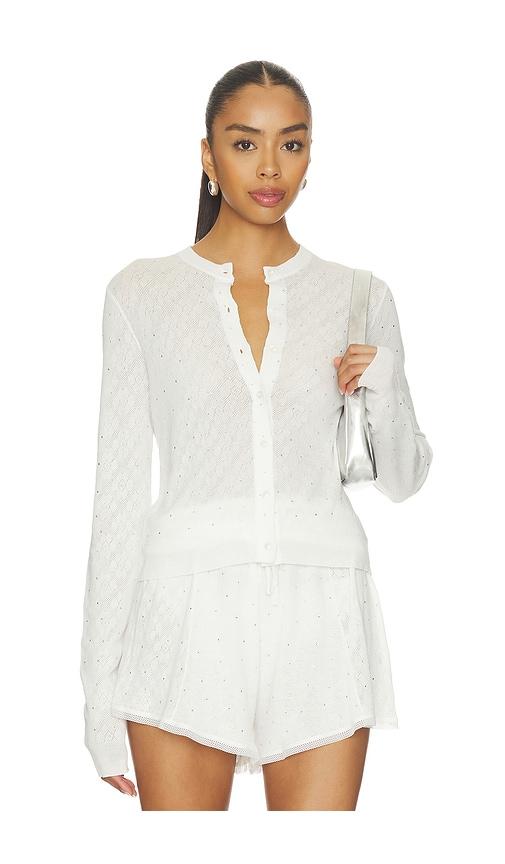 area girly rib knit cardigan in white.