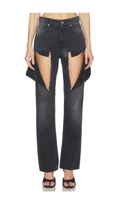 area hotfix thigh slash jean in black.