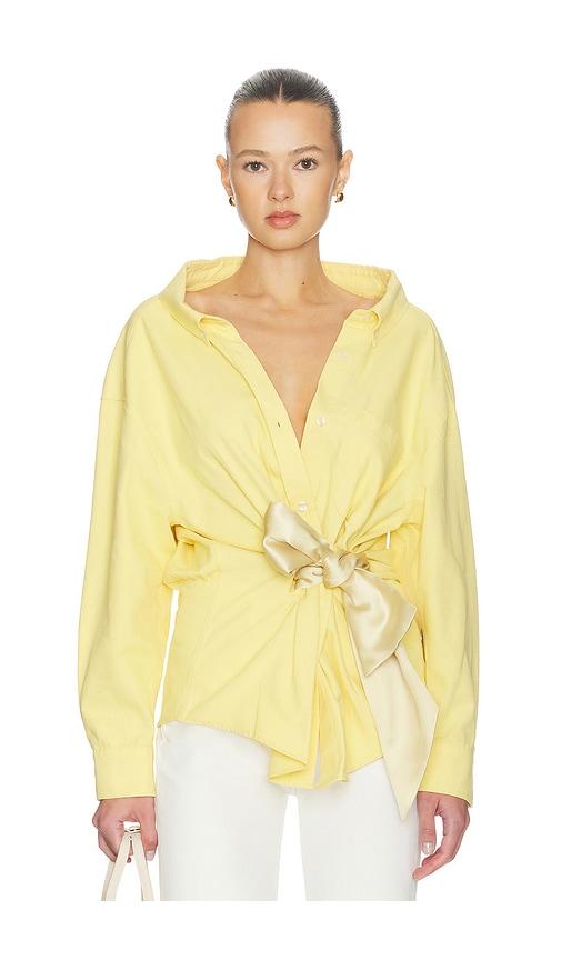 area satin knot oxford shirt in yellow.