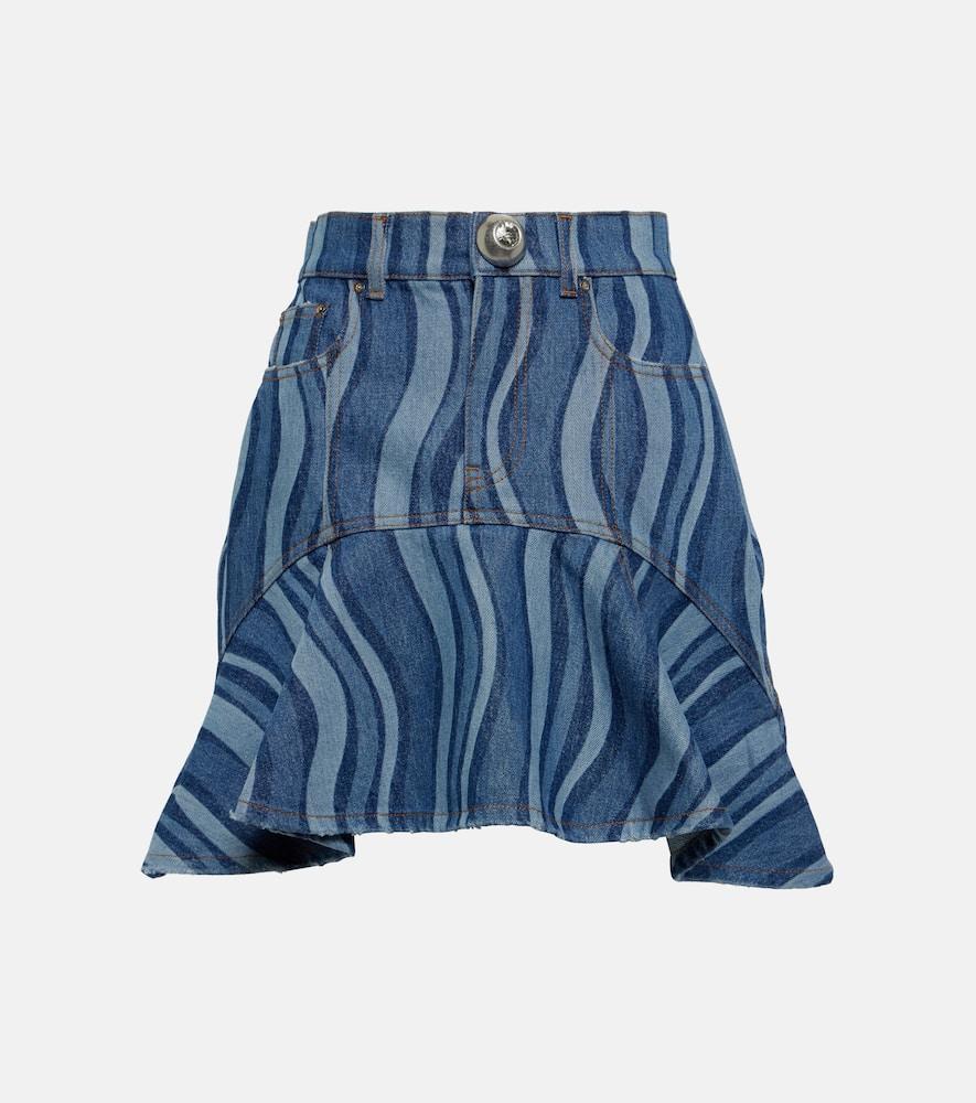 area sunray ruffled denim miniskirt