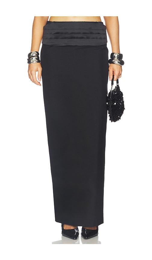 area tuxedo column skirt in black.