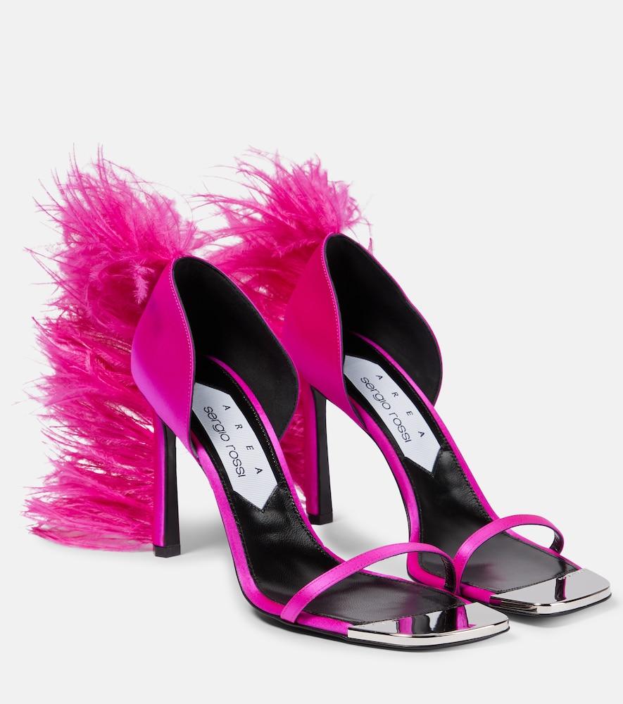 area x sergio rossi amazon feather-trimmed sandals