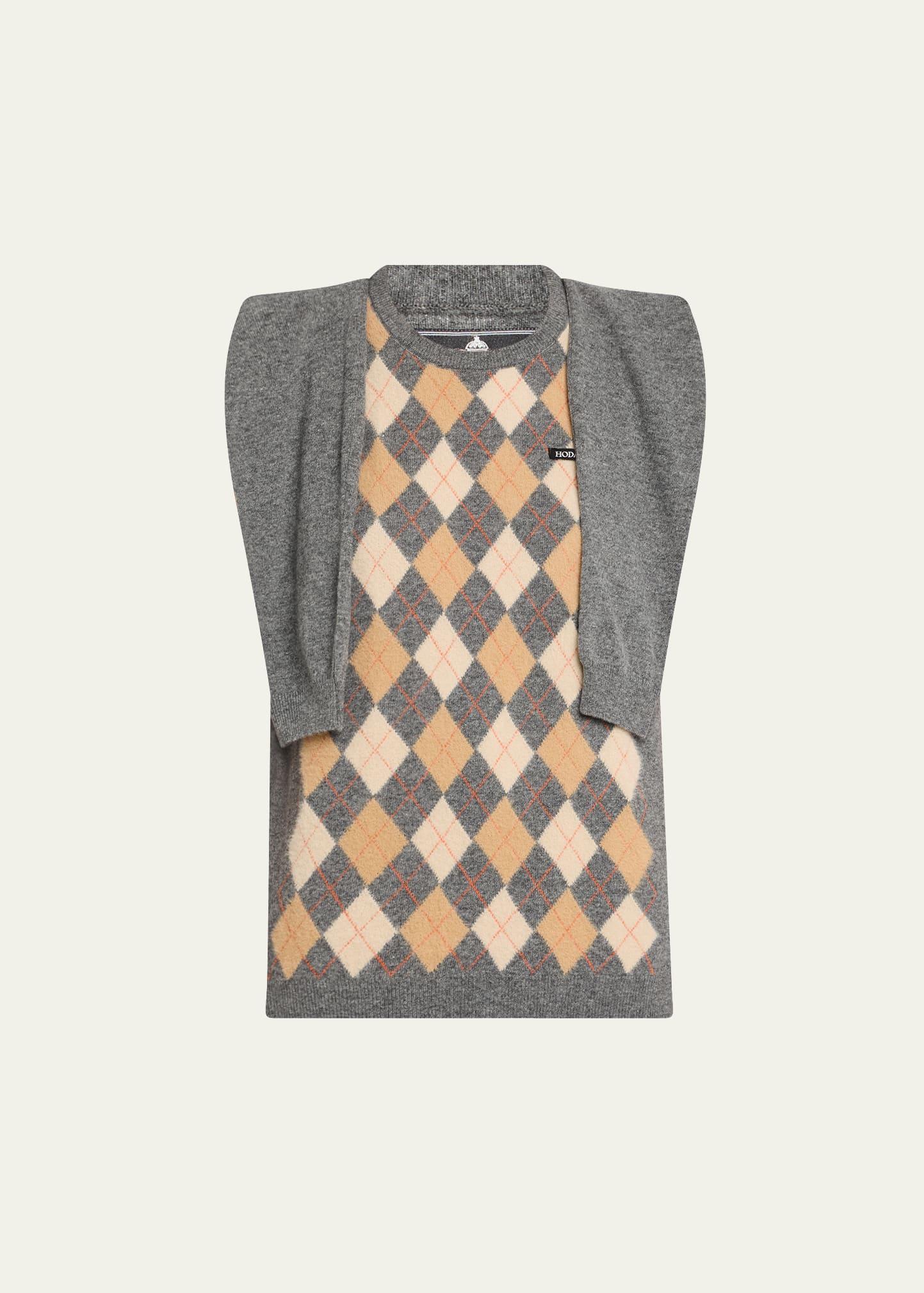 argyle knitted draped-sleeve sweater vest