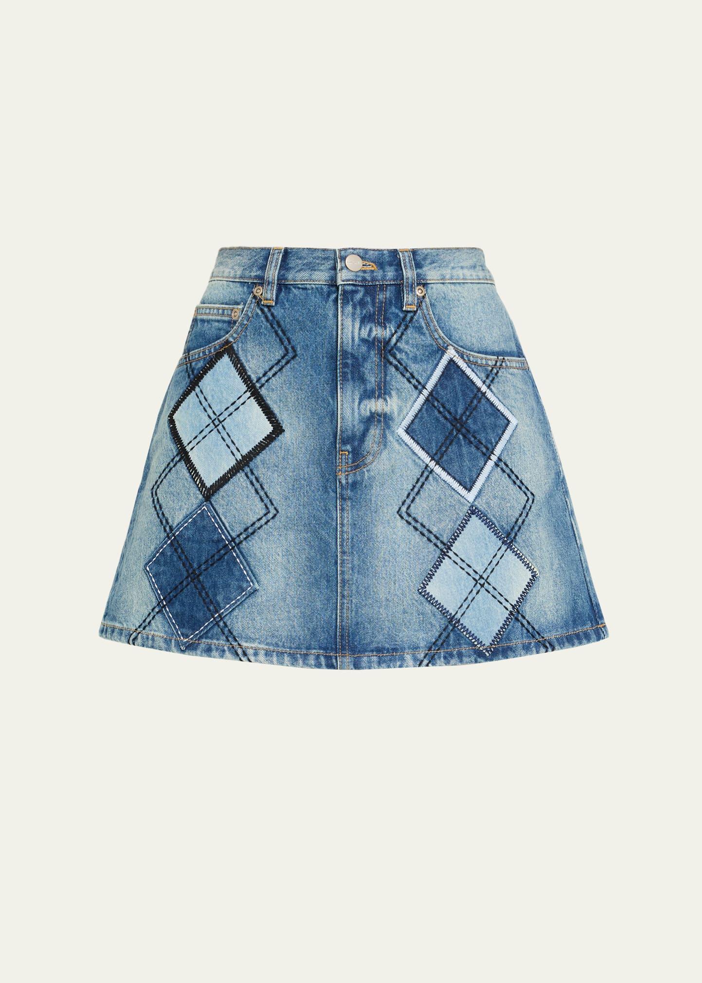 argyle patchwork denim mini skirt