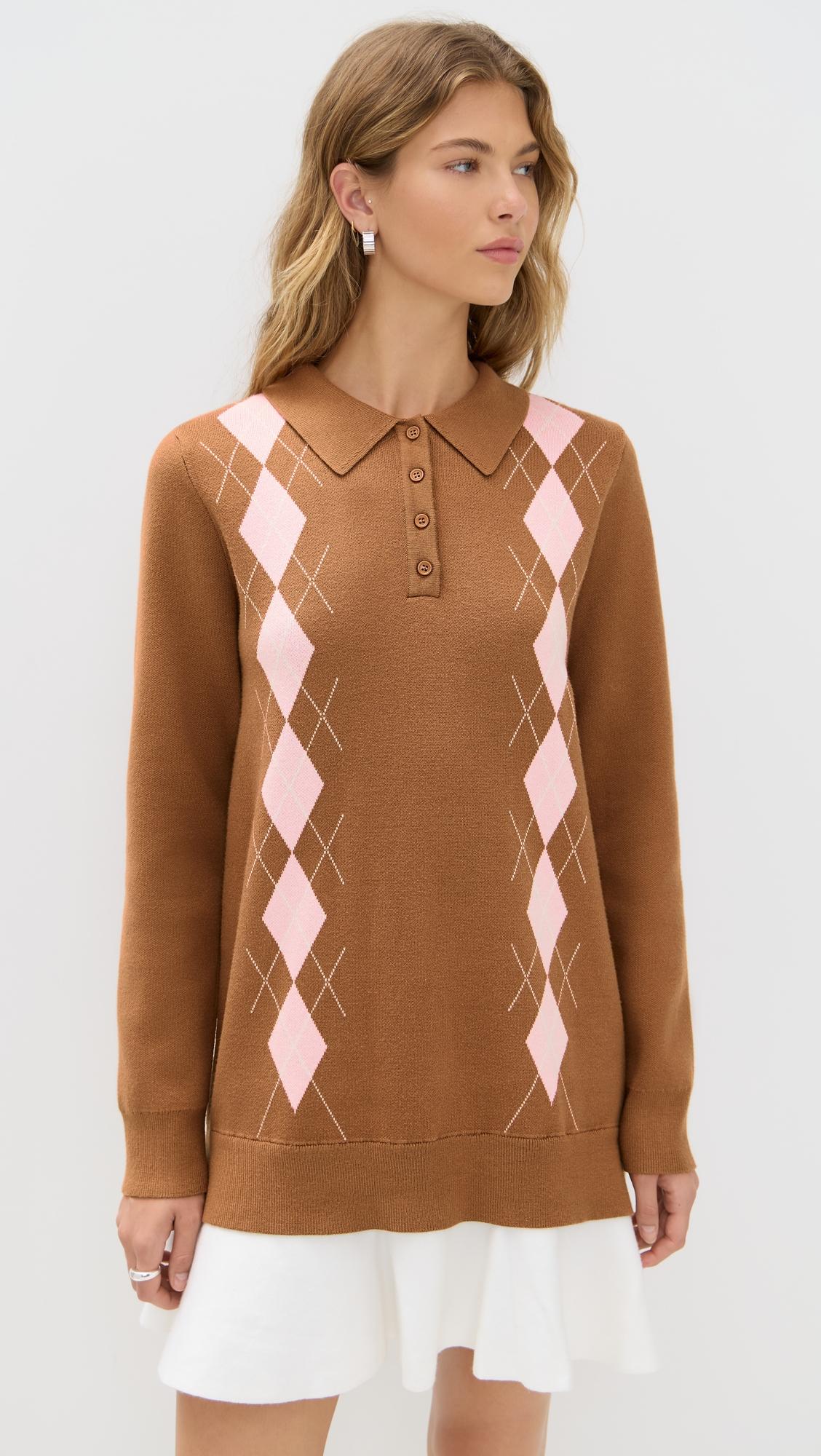 argyle polo knit dress