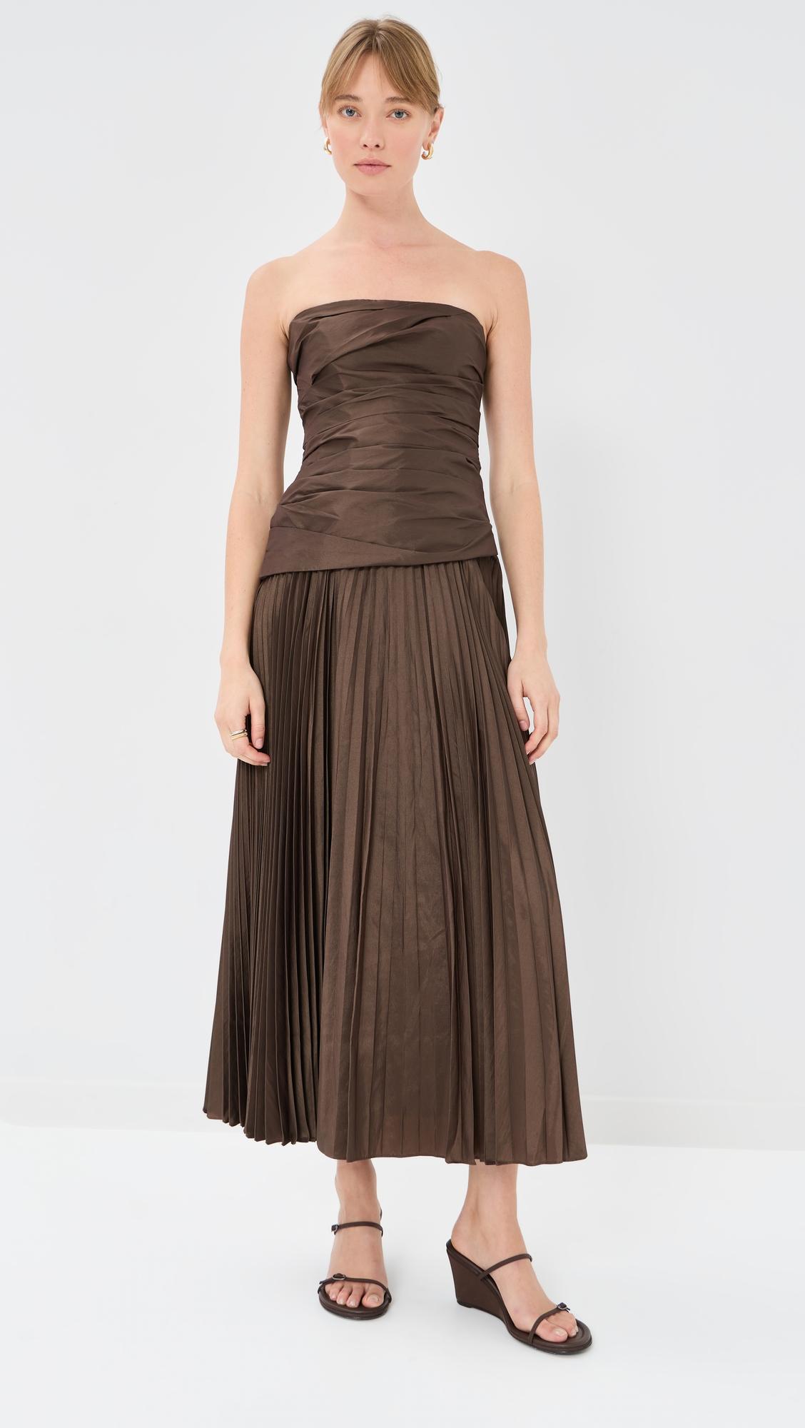 arie strapless bustier midi dress