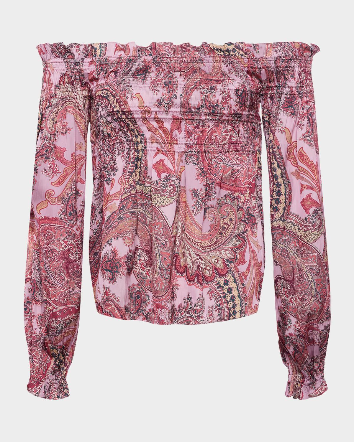 ariela paisley off-shoulder blouse