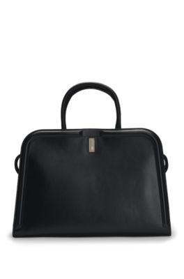 ariell leather tote bag with detachable pouch- black women's tote bags