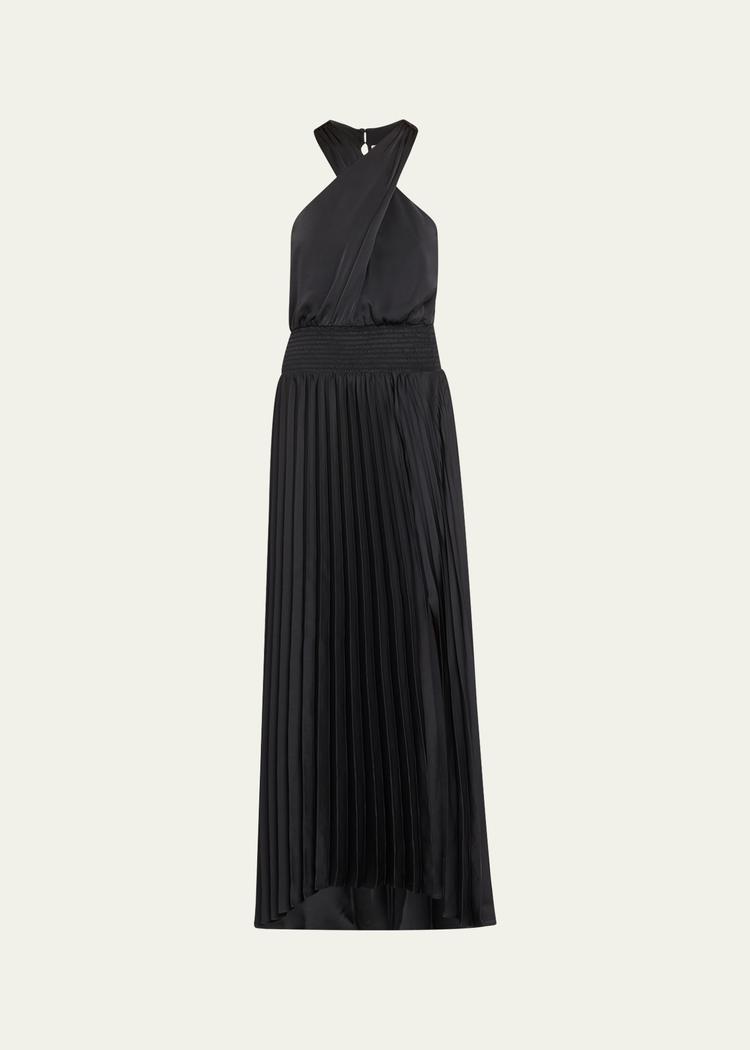 arina pleated halter midi dress