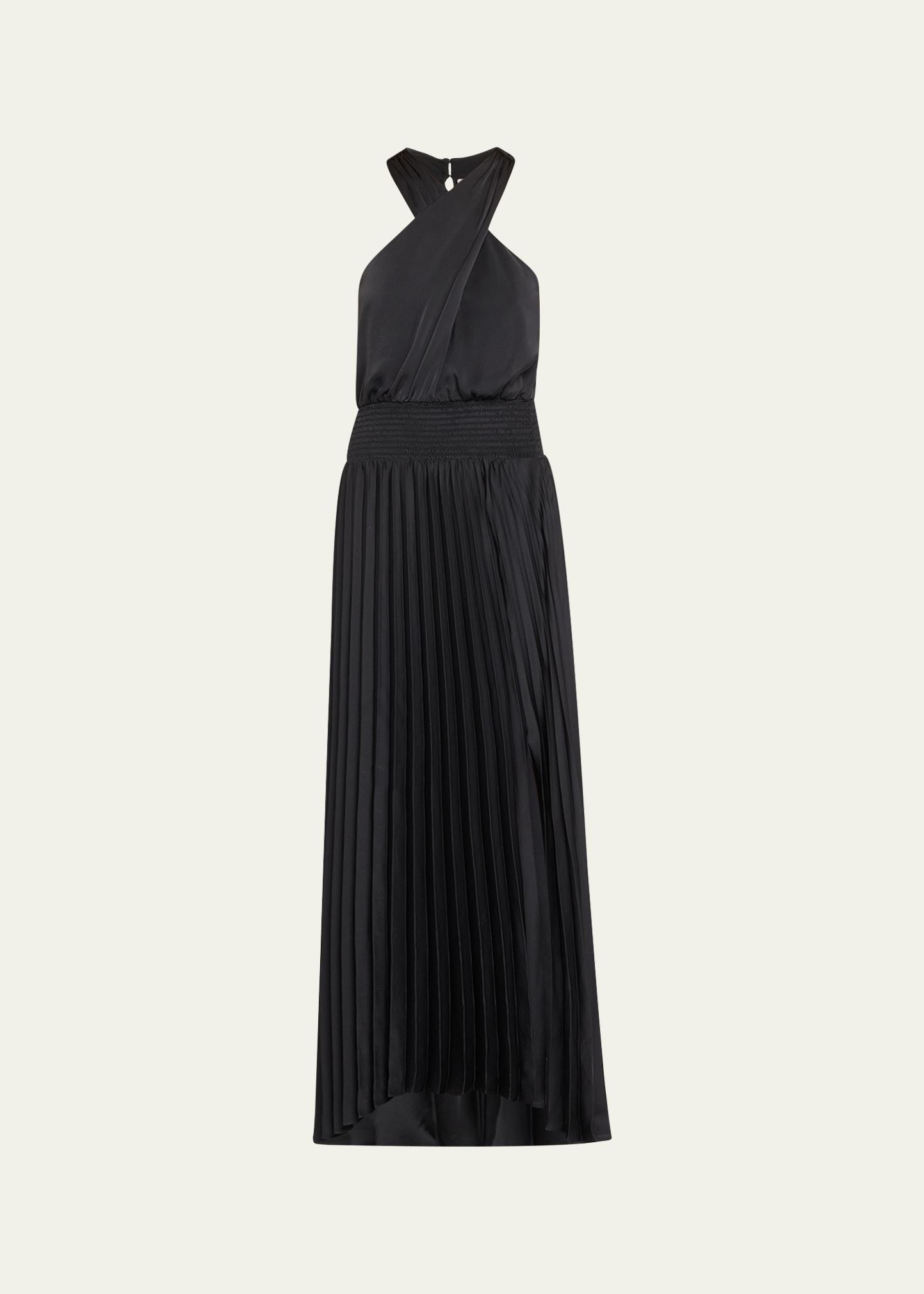 arina pleated halter midi dress