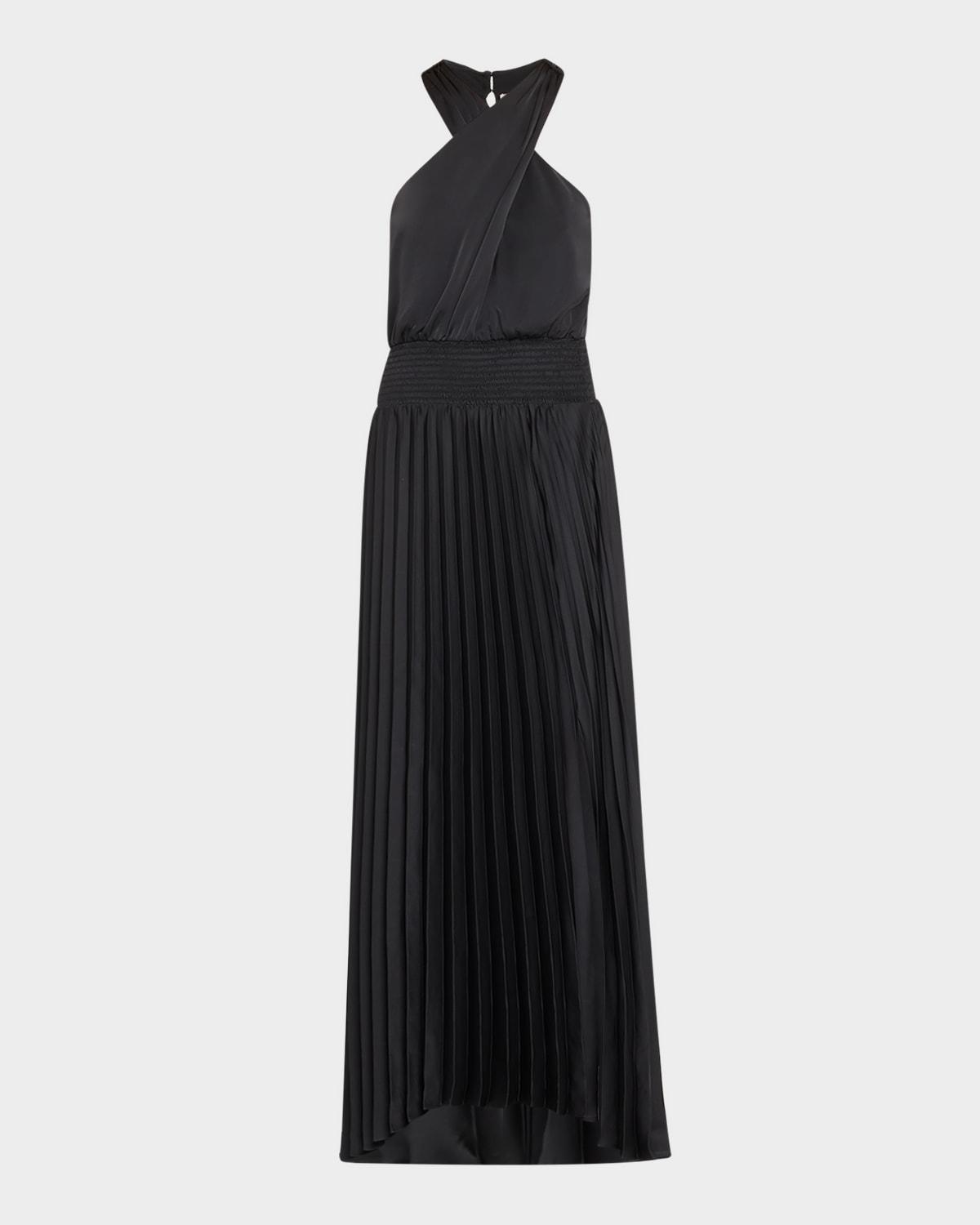 arina pleated halter midi dress
