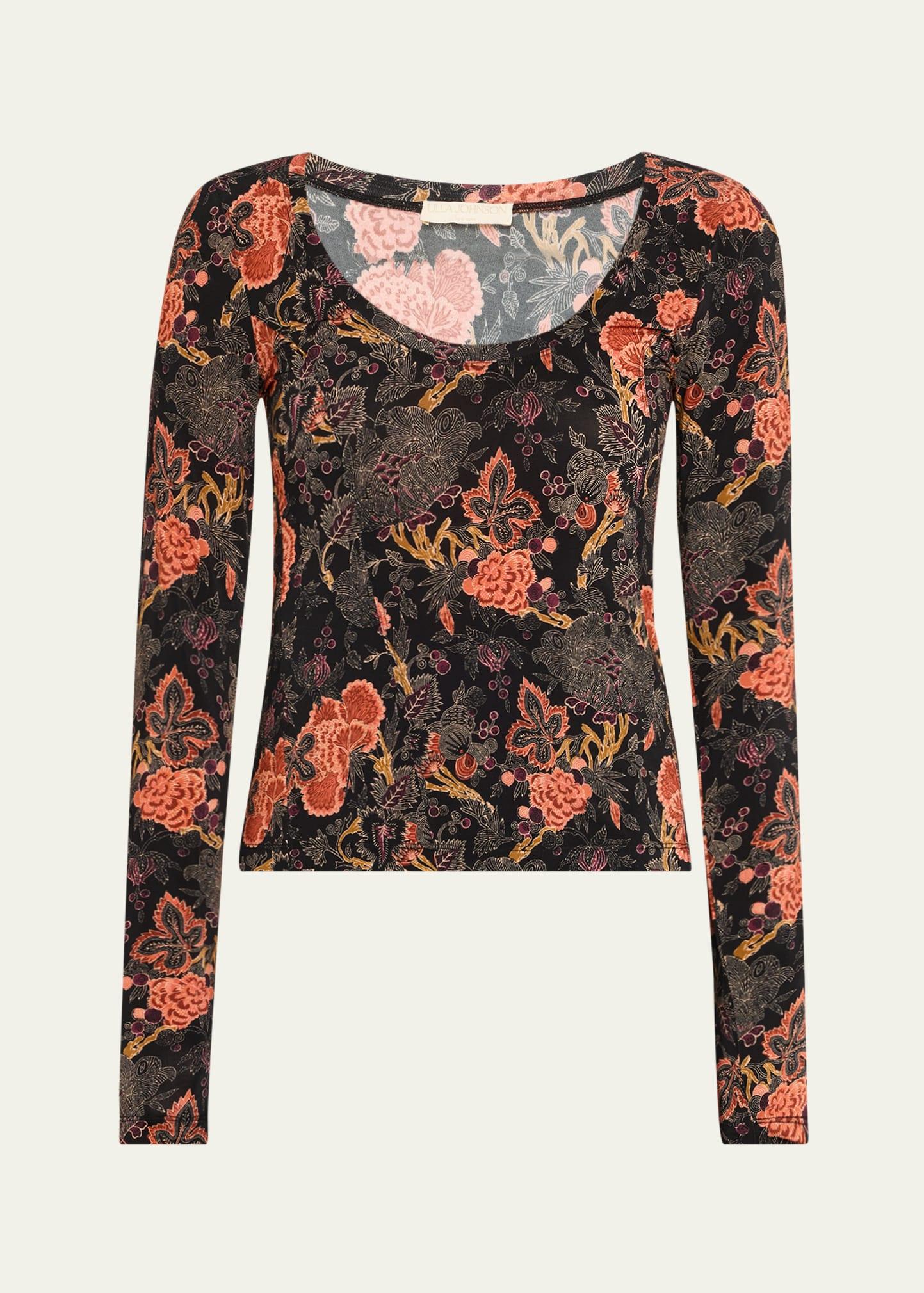 aris printed long-sleeve jersey top