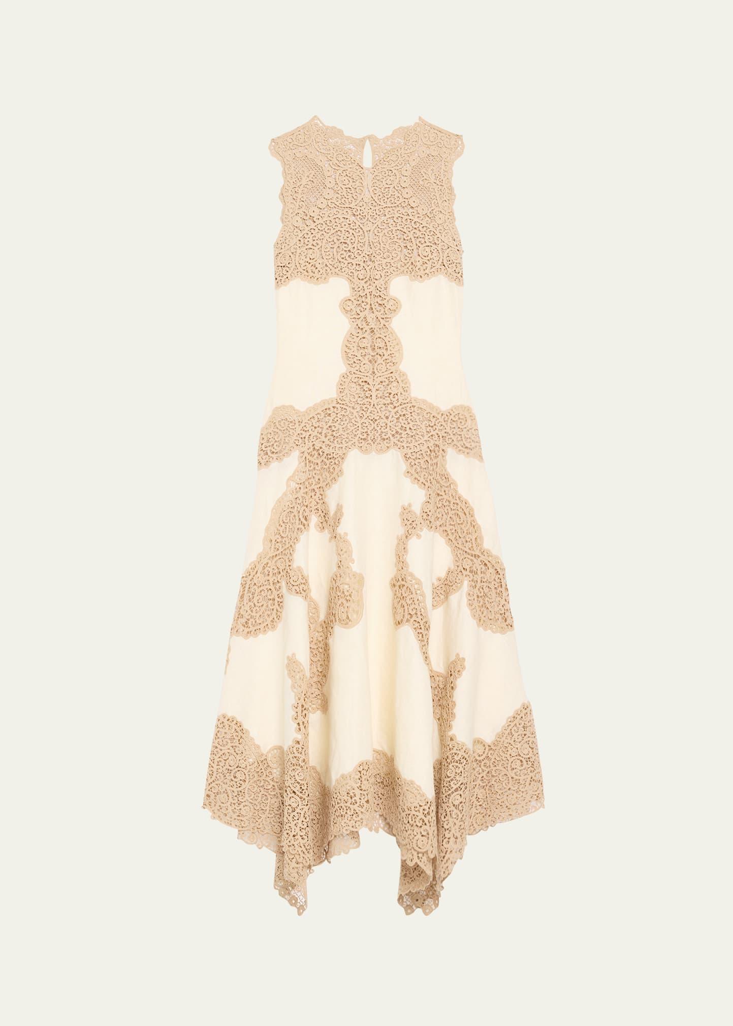 arlette sleeveless handkerchief lace midi dress