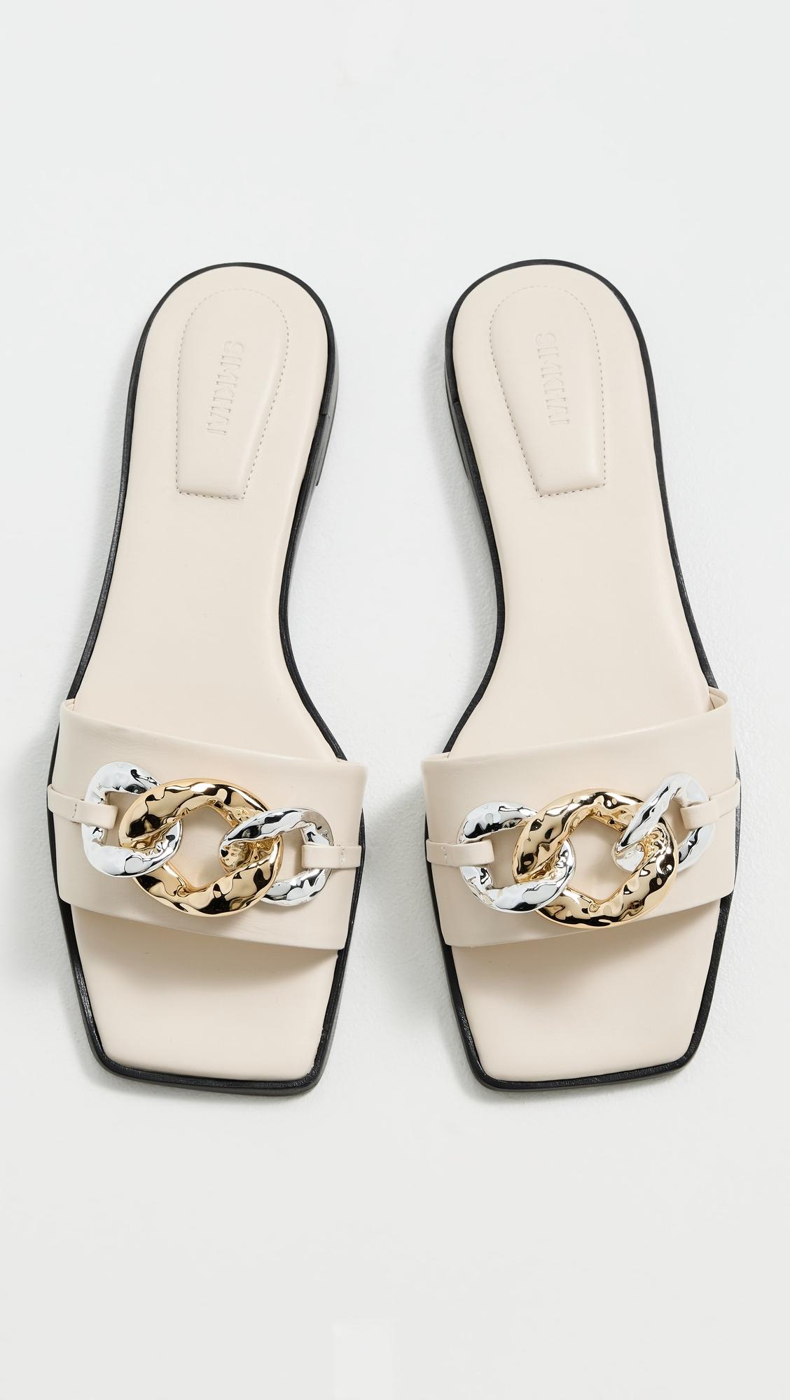 arlo chain leather flat slides