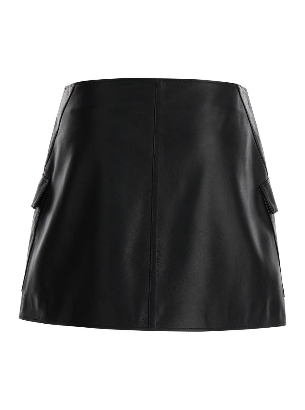 arma black wallet skirt with pockets in leather woman