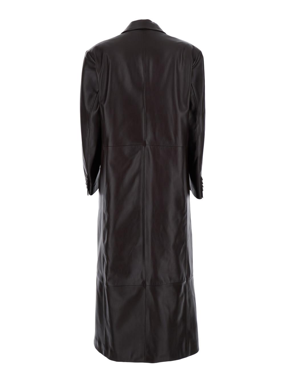 arma brown double-breasted coat in leather woman