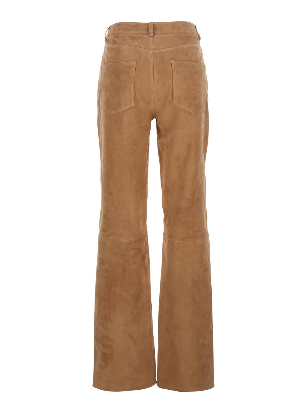 arma michela beige trousers with belt loop in suede woman