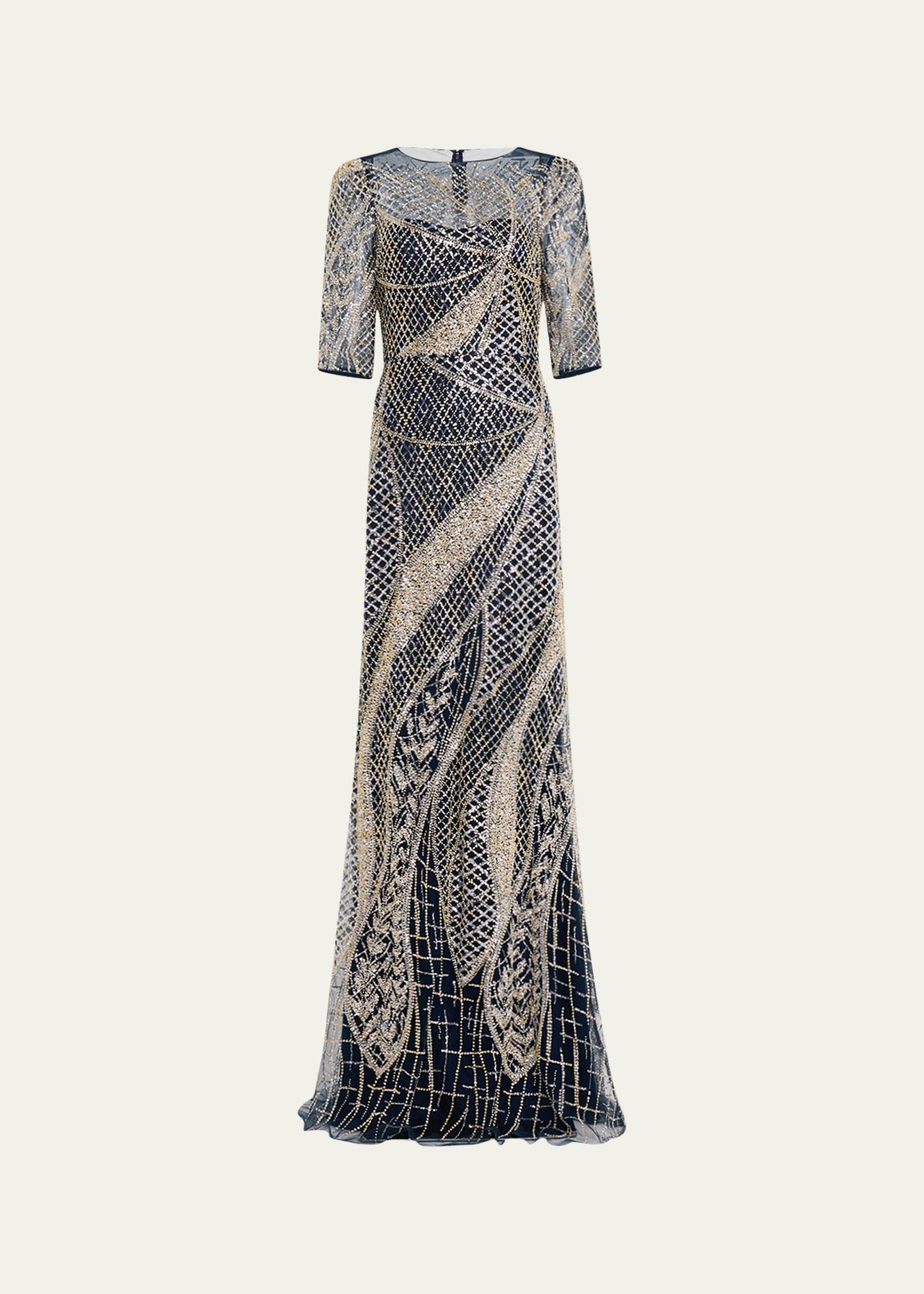 art deco bead & sequin tulle gown