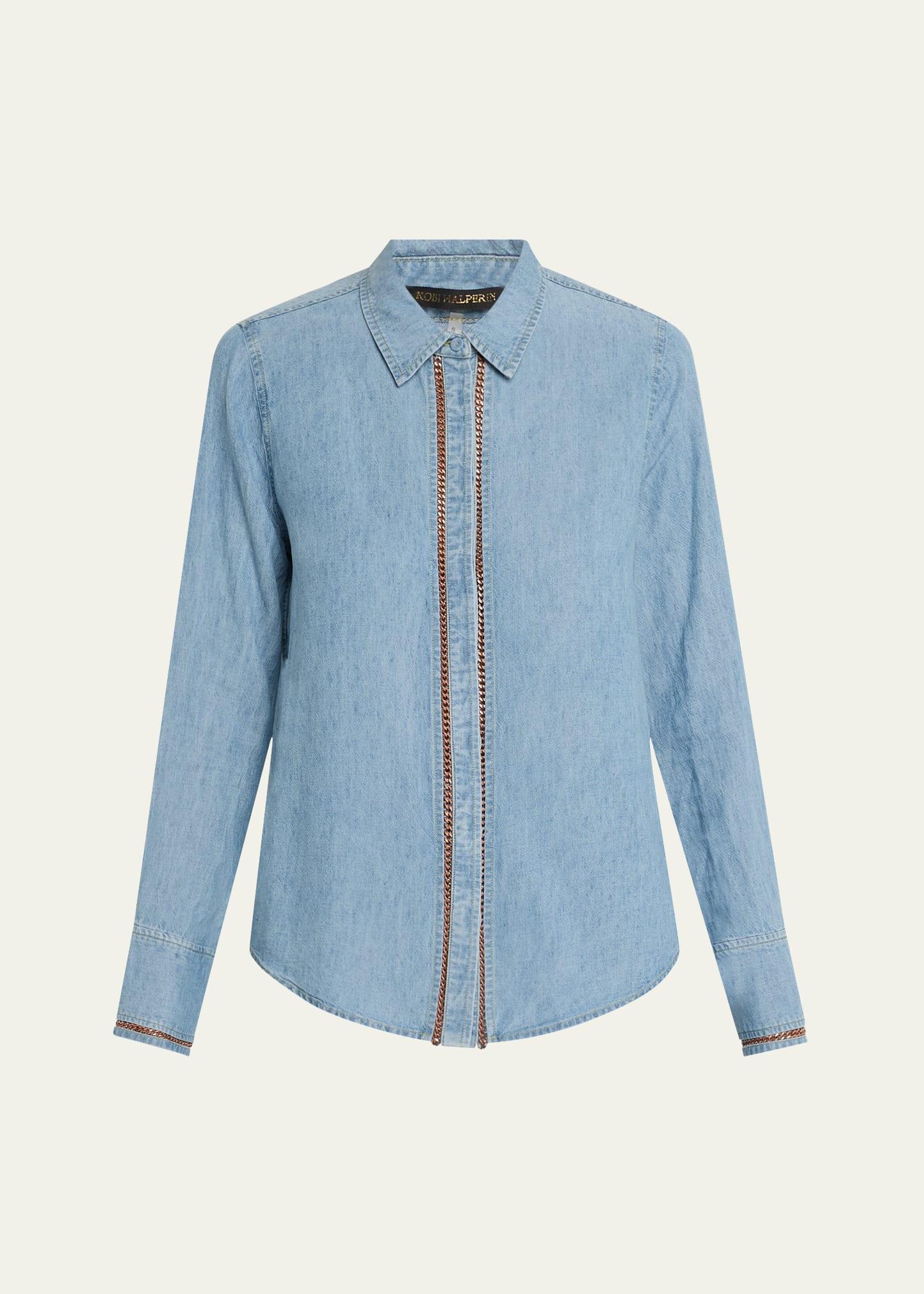 artemi chain-trim denim blouse