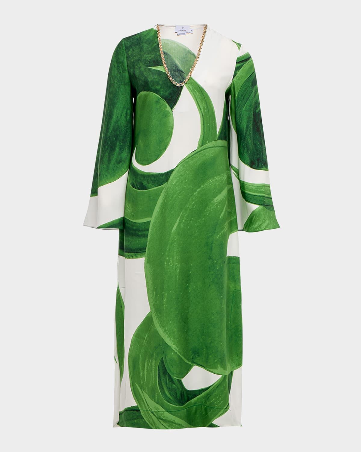artemis embellished abstract-print midi dress