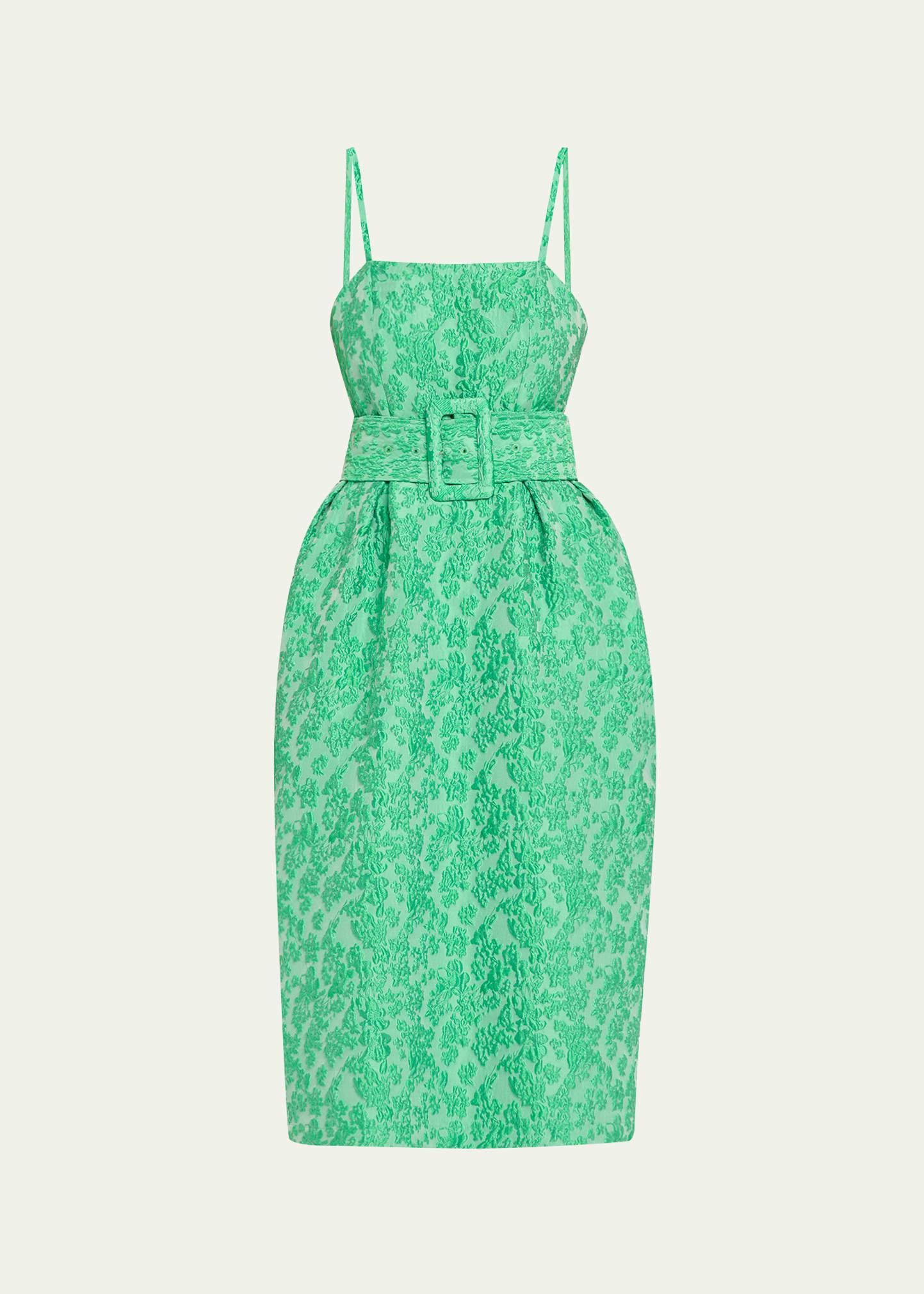 artichoke floral jacquard midi dress with belt