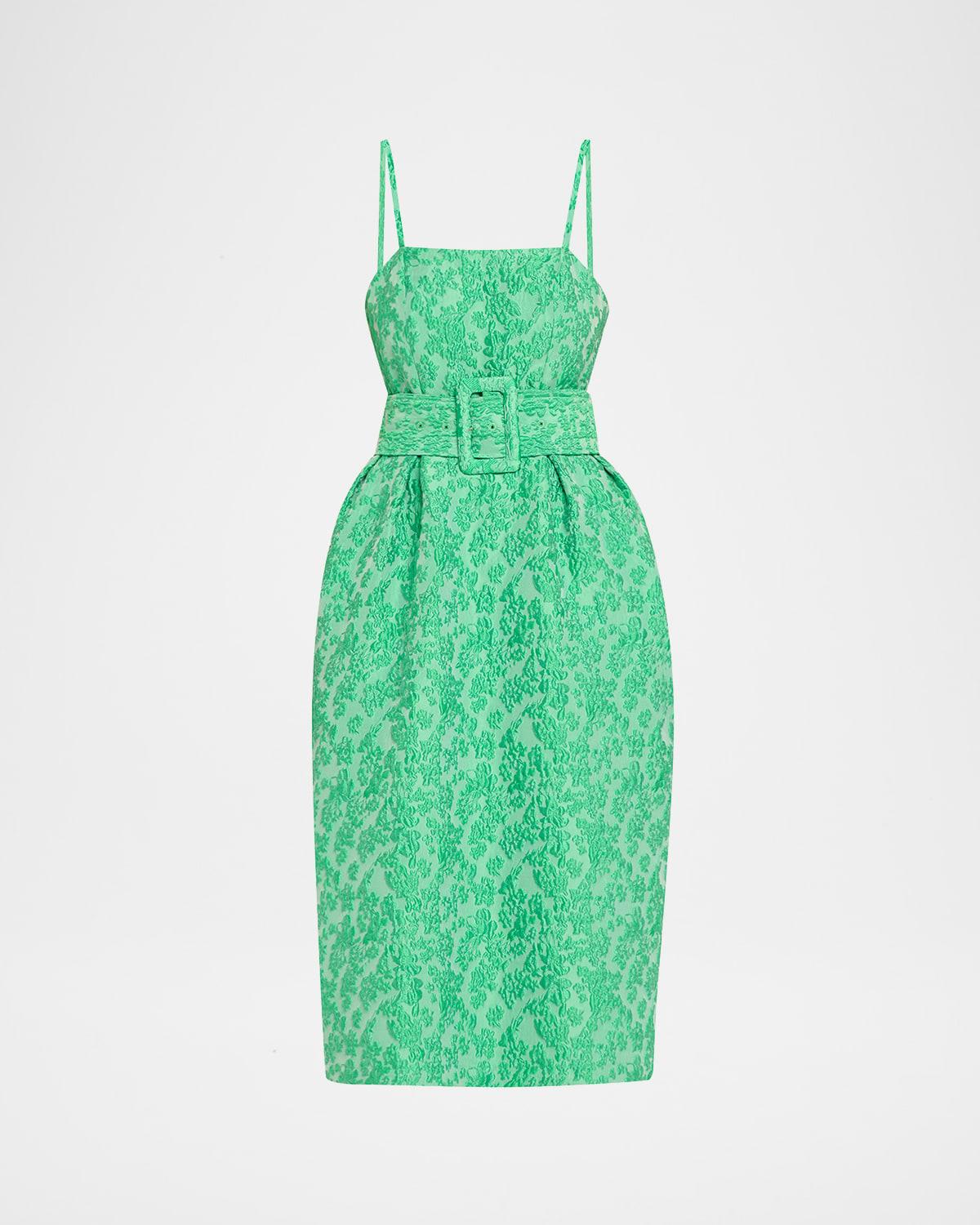 artichoke floral jacquard midi dress with belt