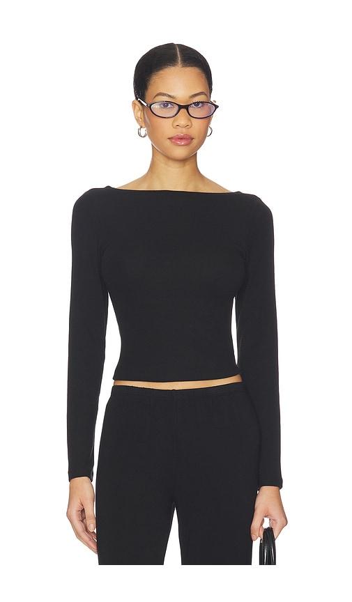 artless lane boatneck top in black.