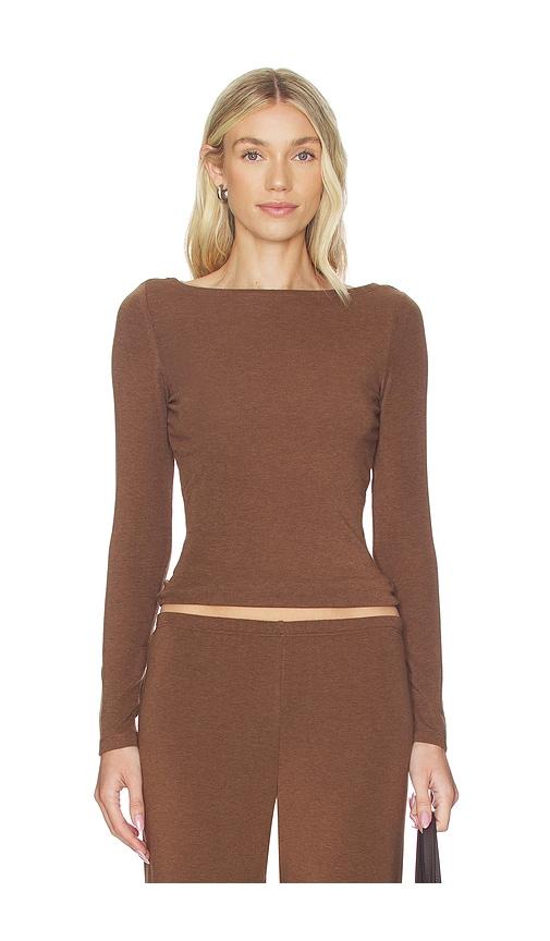 artless x revolve lane boatneck top in brown.