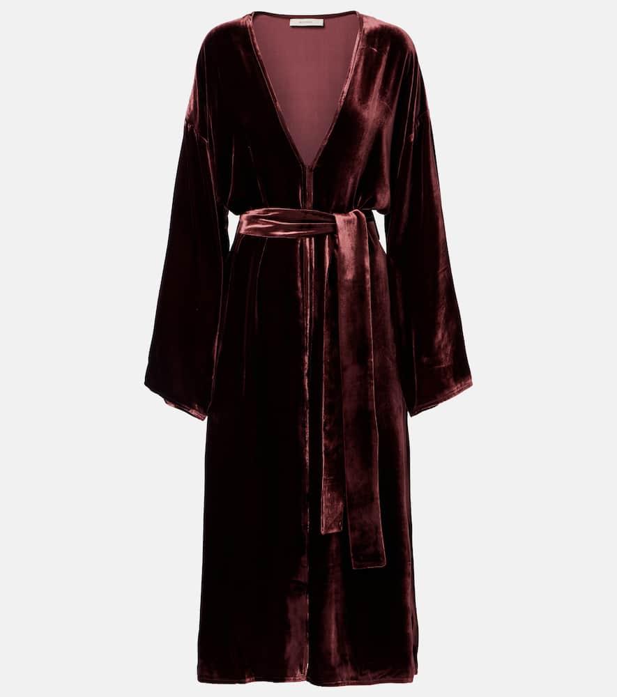 asceno belted velvet midi dress