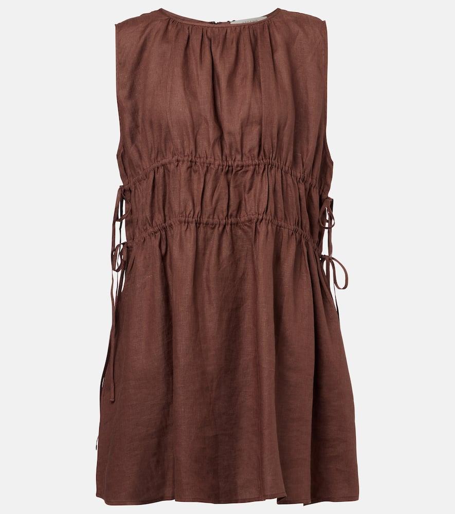 asceno gathered linen minidress