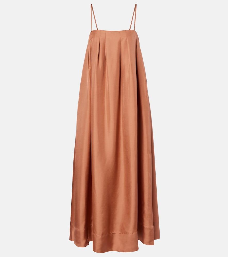 asceno heather pleated silk twill maxi dress