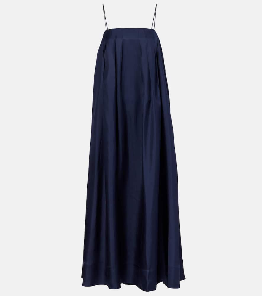 asceno heather pleated silk twill maxi dress