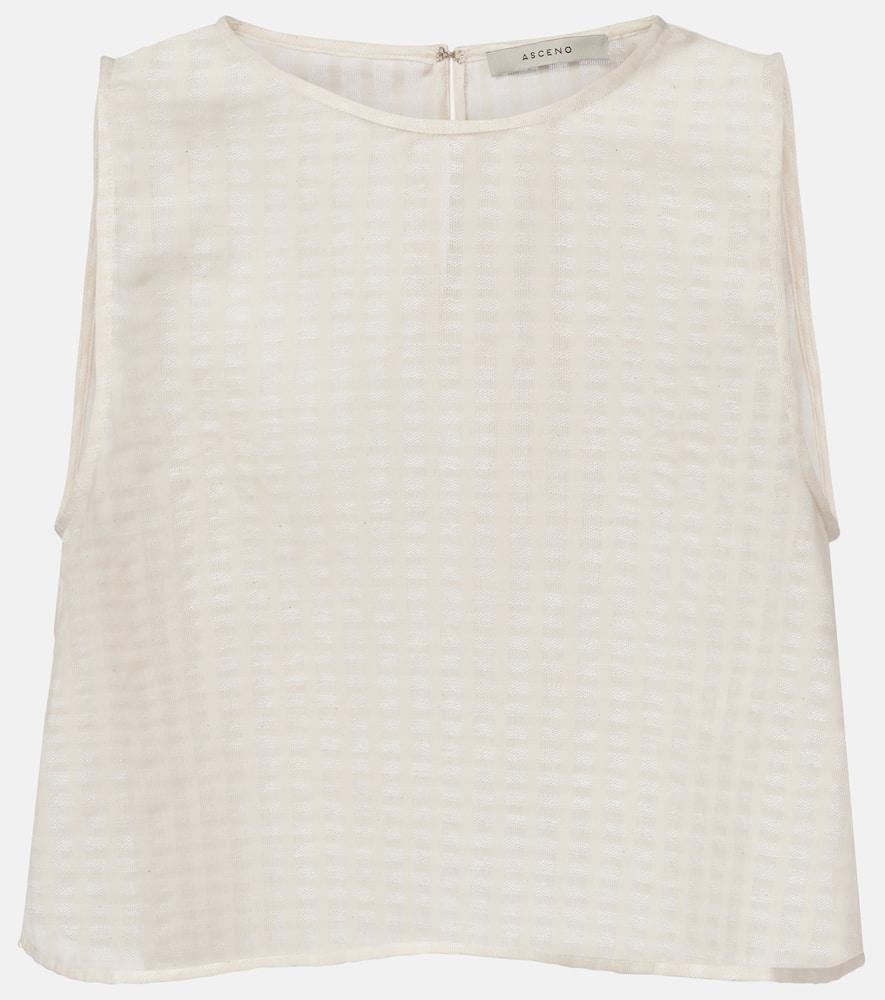 asceno kobe checked cotton and linen crop top