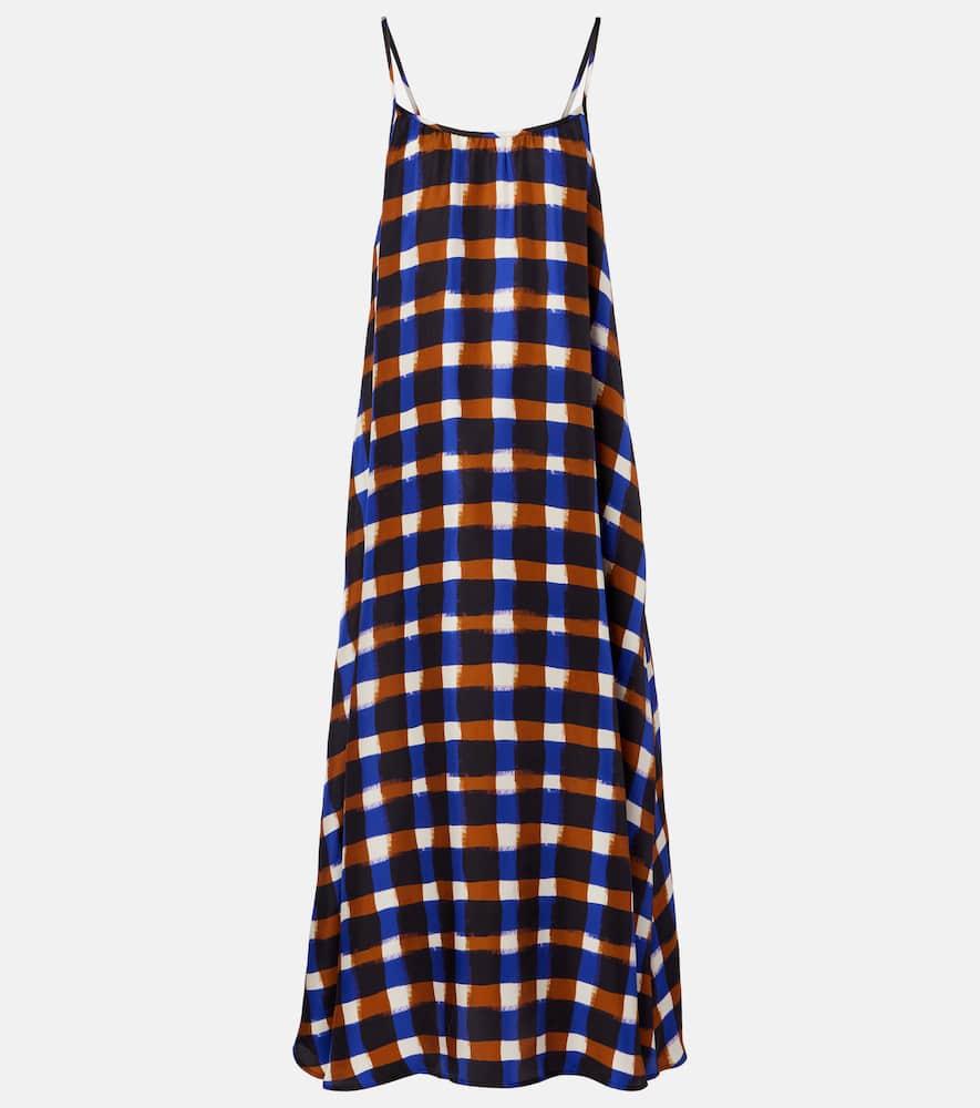 asceno napoli checked silk twill maxi dress