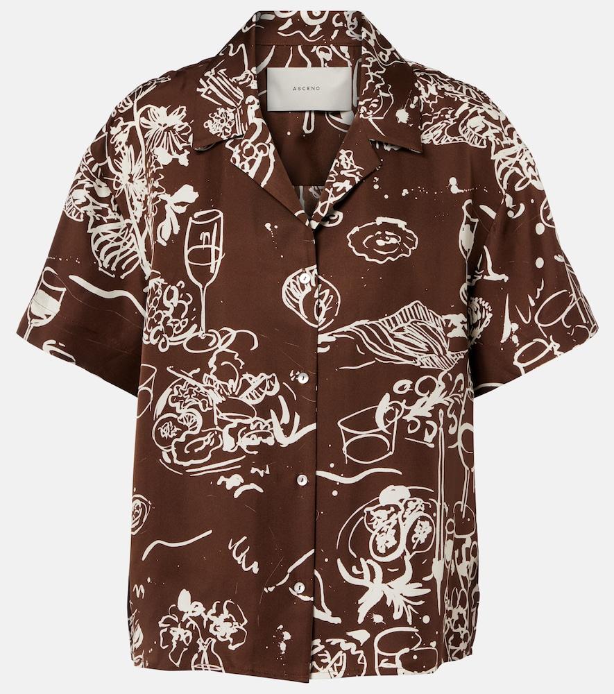 asceno prague printed silk twill bowling shirt
