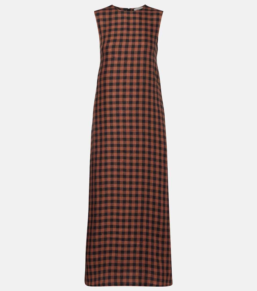 asceno tallin gingham linen maxi dress