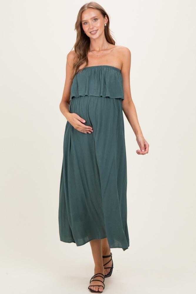 ash jade woven crinkle flounce strapless maternity maxi dress