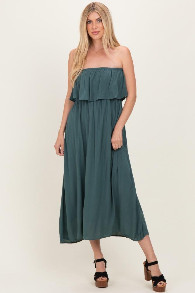 ash jade woven crinkle flounce strapless maxi dress