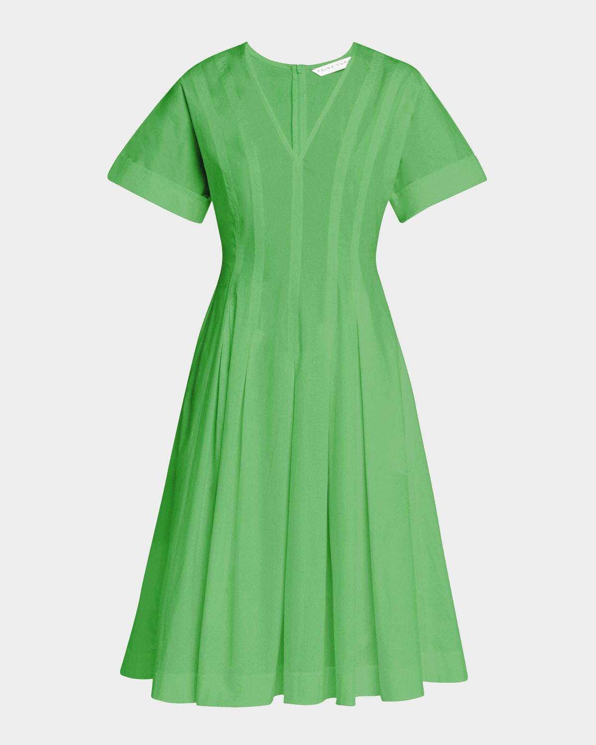 ashe pleated topstitch a-line dress