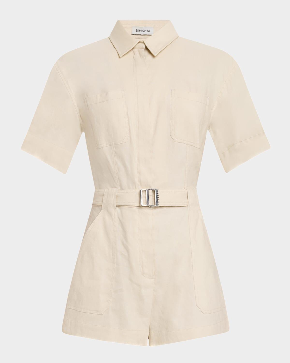 aspen belted short-sleeve romper