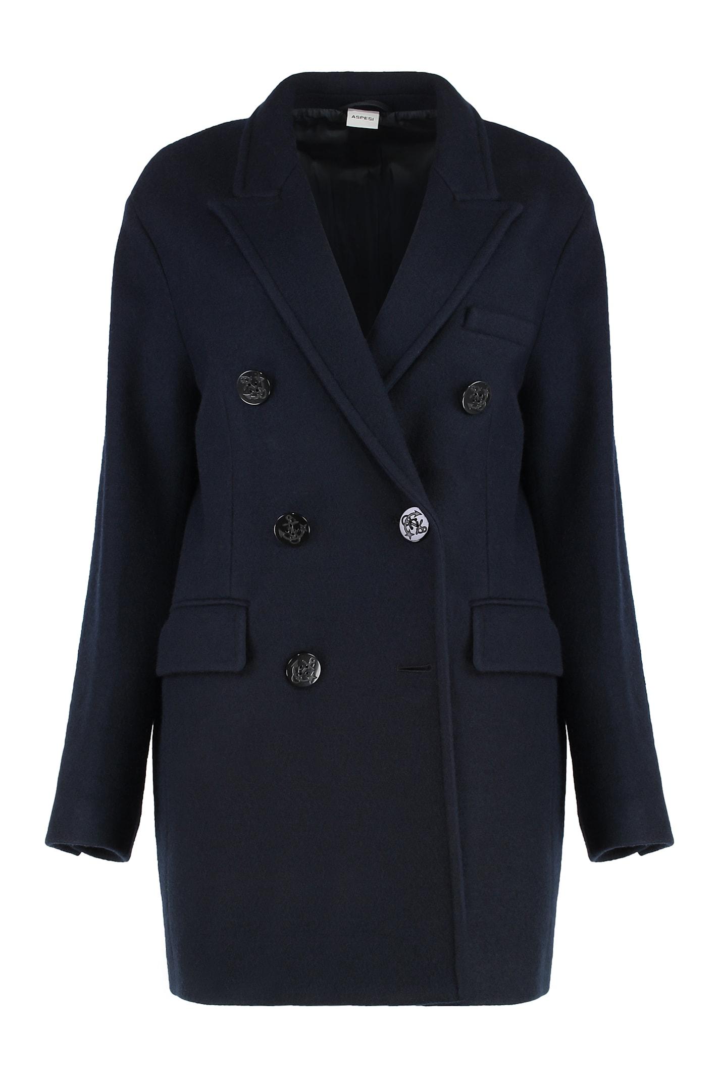 aspesi double-breasted wool coat